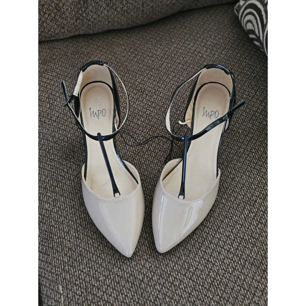 Impo Tisha Two Tone Patent T-Strap Pointed Toe Pumps Beige Black Womens 11M